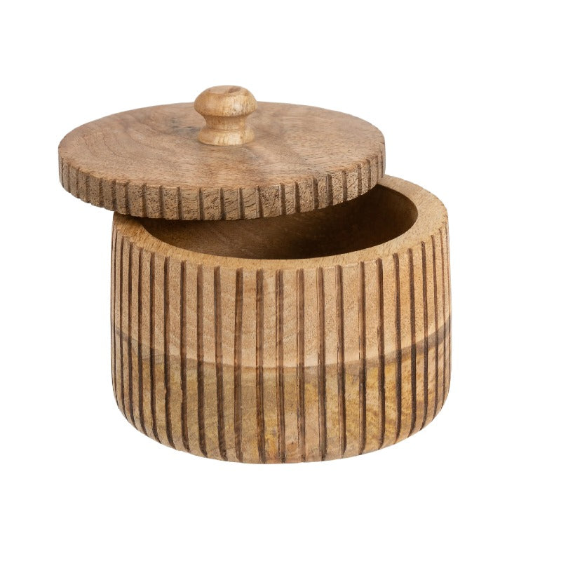12cm Handcrafted Round Box with Linear Carving
