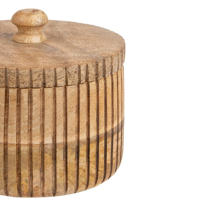 12cm Handcrafted Round Box with Linear Carving