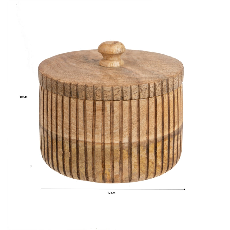 12cm Handcrafted Round Box with Linear Carving