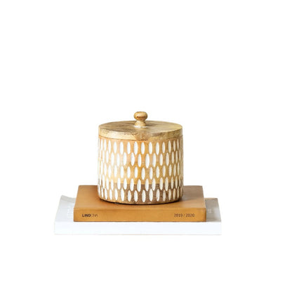 Handcrafted Round Box w Carving 15cm