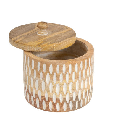 Handcrafted Round Box w Carving 15cm