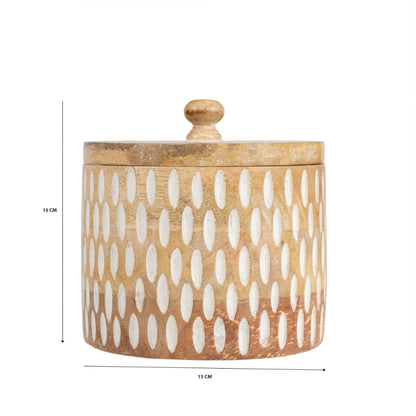 Handcrafted Round Box w Carving 15cm