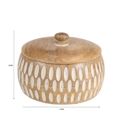 Handcrafted Round Squat Box w Carving 15cm