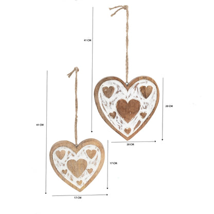 Set 2 Handcrafted Hanging Hearts 18cm, 13cm