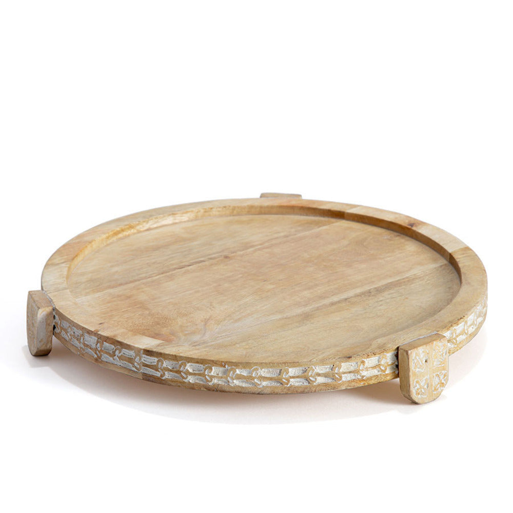 Mango Wood Round Footed Cake Stand - 30cm Natural & Whitewash