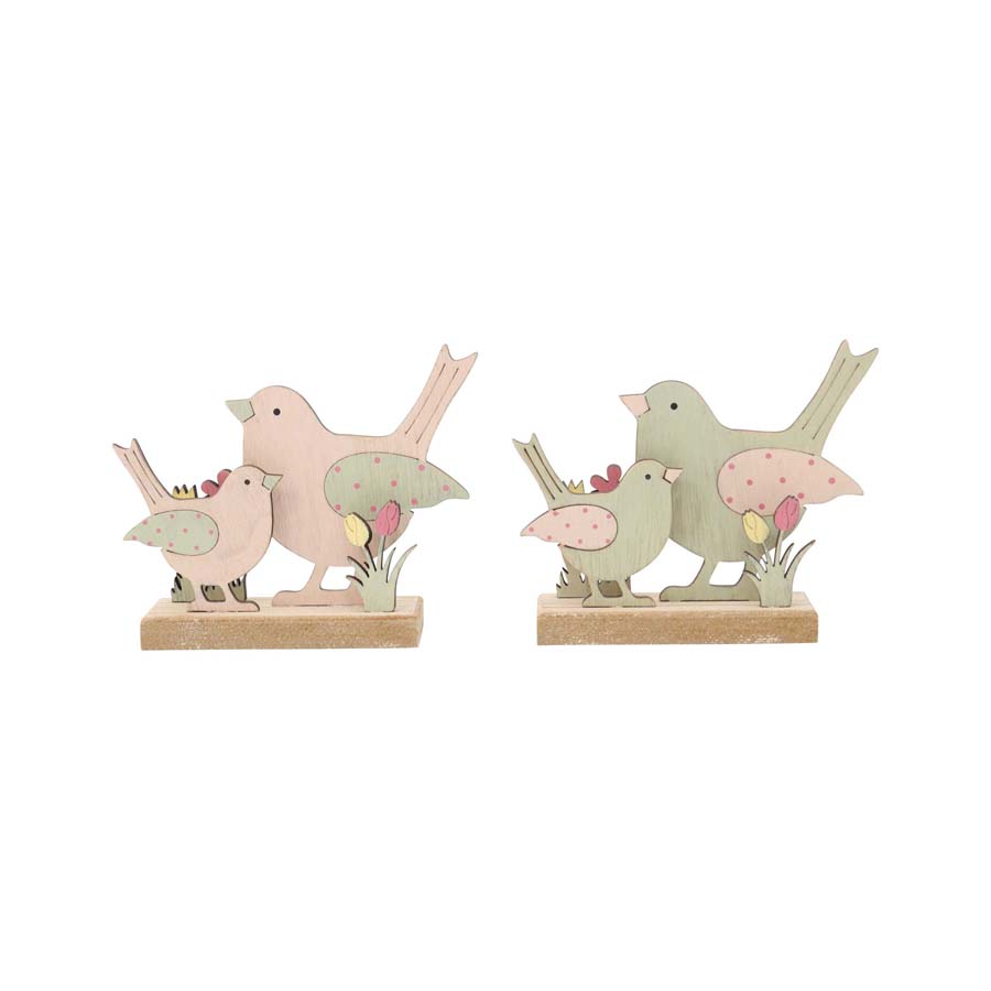 Glam Bird Family Ornament Set - Multi Colour, 15cm, Paulownia Wood