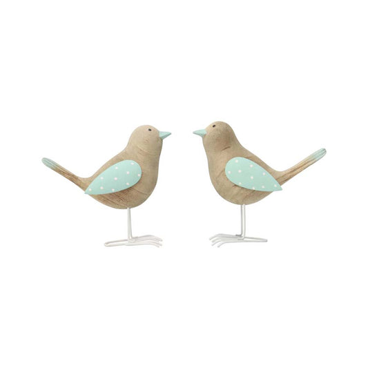 Set 2 Asst Shabby Birds Ornament, Natural Green White, 14cm