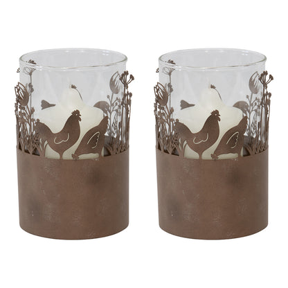Rust Brown Glass Pillar Candle Holders - Set of 2, Chooks, 17cm