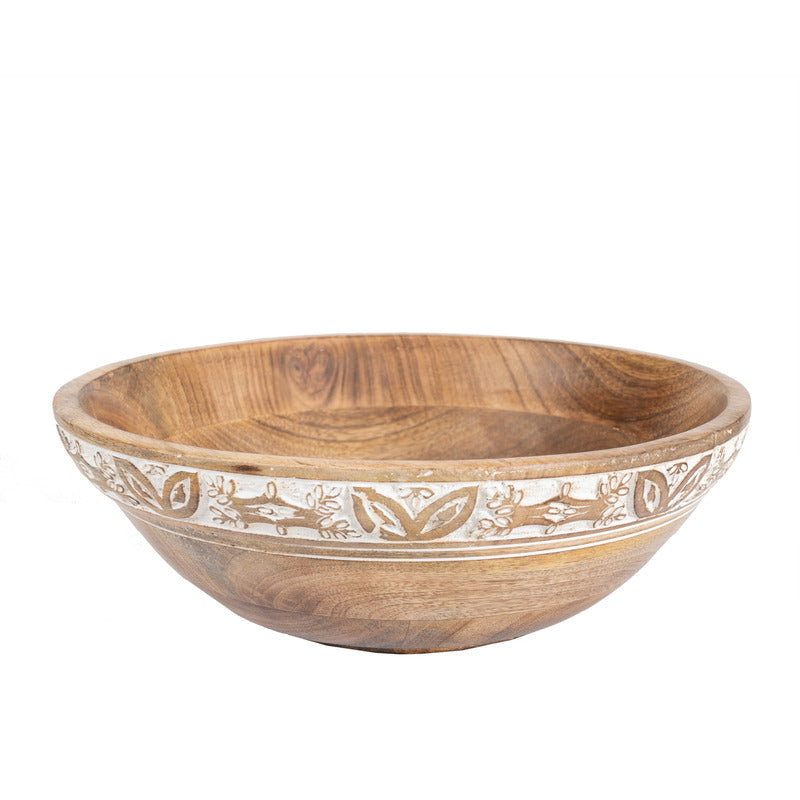 Decorative Mango Wood Bowl 30cm - Natural & White