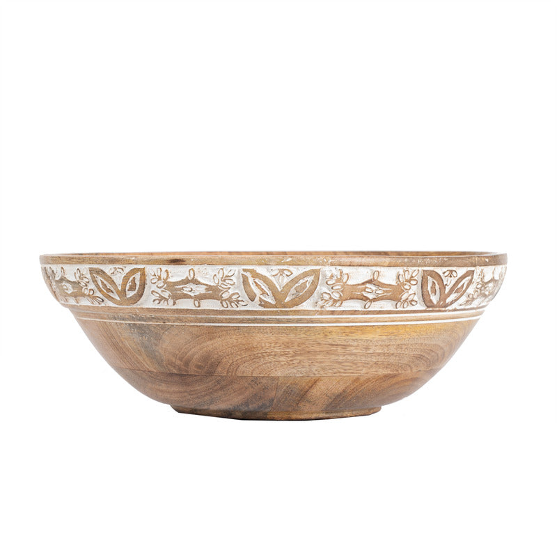 Decorative Mango Wood Bowl 30cm - Natural & White