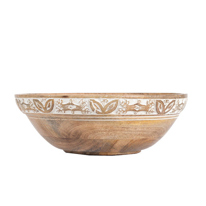 Decorative Mango Wood Bowl 30cm - Natural & White