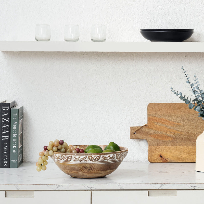 Decorative Mango Wood Bowl 30cm - Natural & White