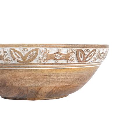Decorative Mango Wood Bowl 30cm - Natural & White