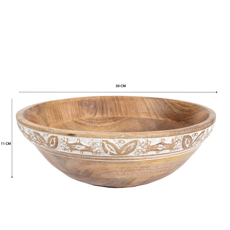 Decorative Mango Wood Bowl 30cm - Natural & White