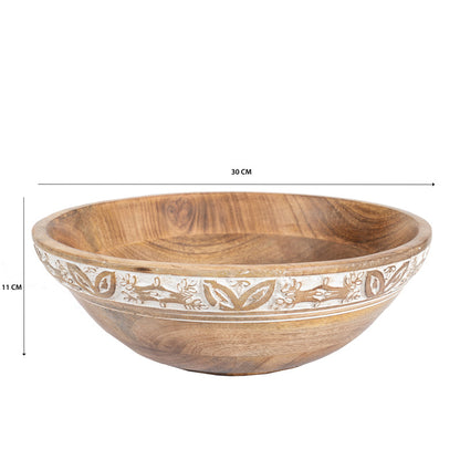 Decorative Mango Wood Bowl 30cm - Natural & White