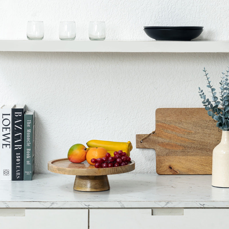 Classic Mango Wood Cake Stand 30cm - Natural & White