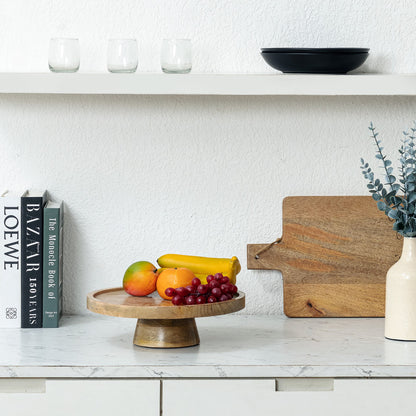 Classic Mango Wood Cake Stand 30cm - Natural & White