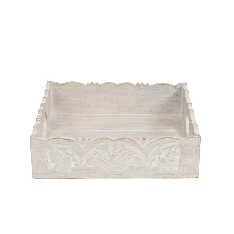 Handcrafted Mango Wood Square Tray 30cm - Natural & White