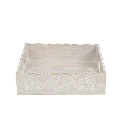 Handcrafted Mango Wood Square Tray 30cm - Natural & White