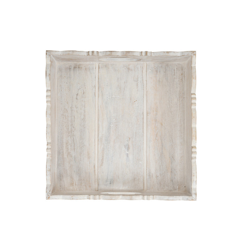 Handcrafted Mango Wood Square Tray 30cm - Natural & White