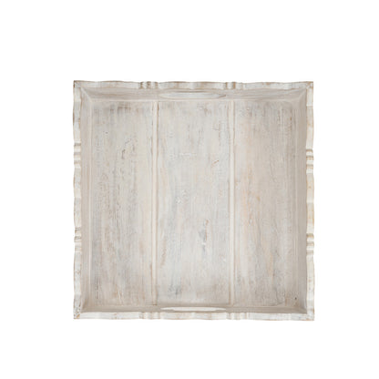 Handcrafted Mango Wood Square Tray 30cm - Natural & White