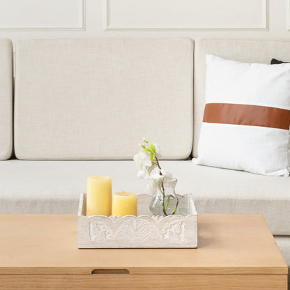 Handcrafted Mango Wood Square Tray 30cm - Natural & White