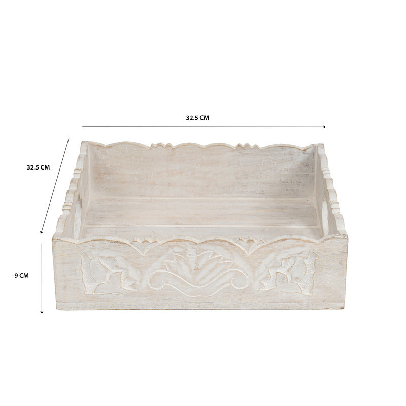 Handcrafted Mango Wood Square Tray 30cm - Natural & White