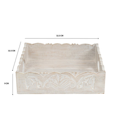 Handcrafted Mango Wood Square Tray 30cm - Natural & White