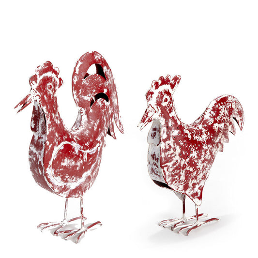 Set of 2 Assorted Handcrafted Distressed Red Rooster & Chook 33cm