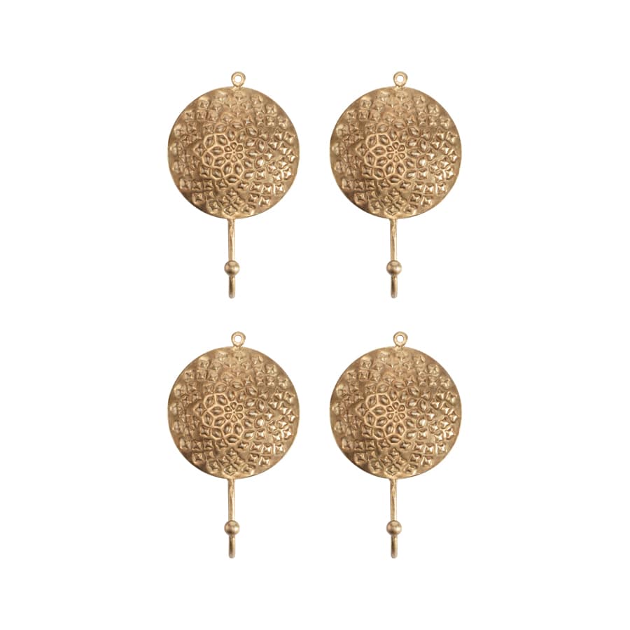 Circular Mandala Wall Hooks Set - 21cm Antique Gold