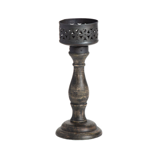 Ornate 26cm Baroque Pillar Candleholder - Distressed Charcoal