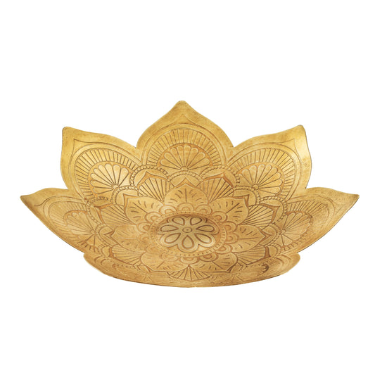 Premium Metal Decorative Serving Bowl - Handcrafted Mandala Antique Gold 28cm