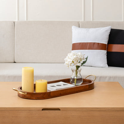 Handcrafted Mango Wood  Oval Tray W Handles 17cm
