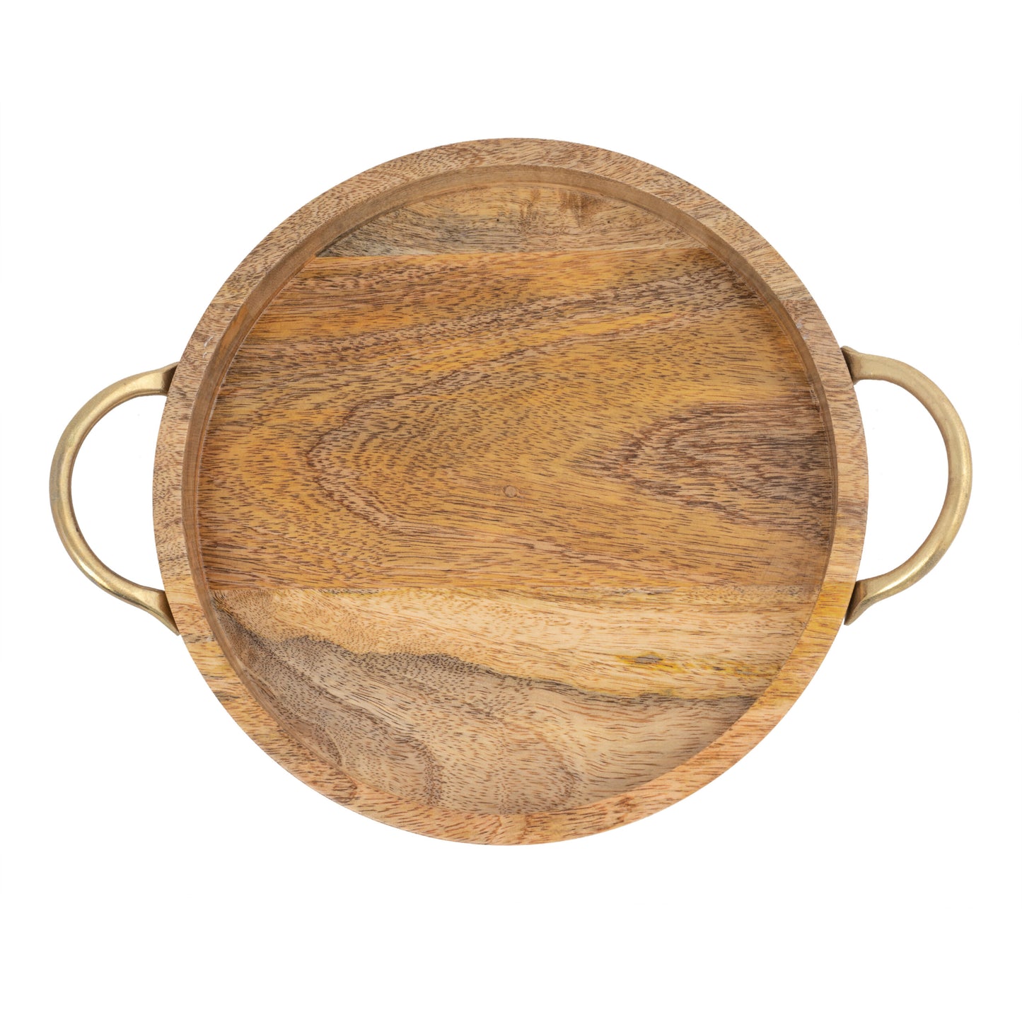 Handcrafted Mango Wood Round Tray W Handles 34cm