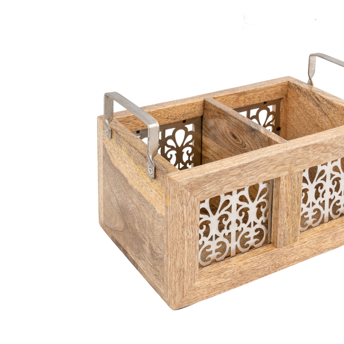 Handcrafted Mango Wood Cutlery Caddy - 2 Divisions 20cm
