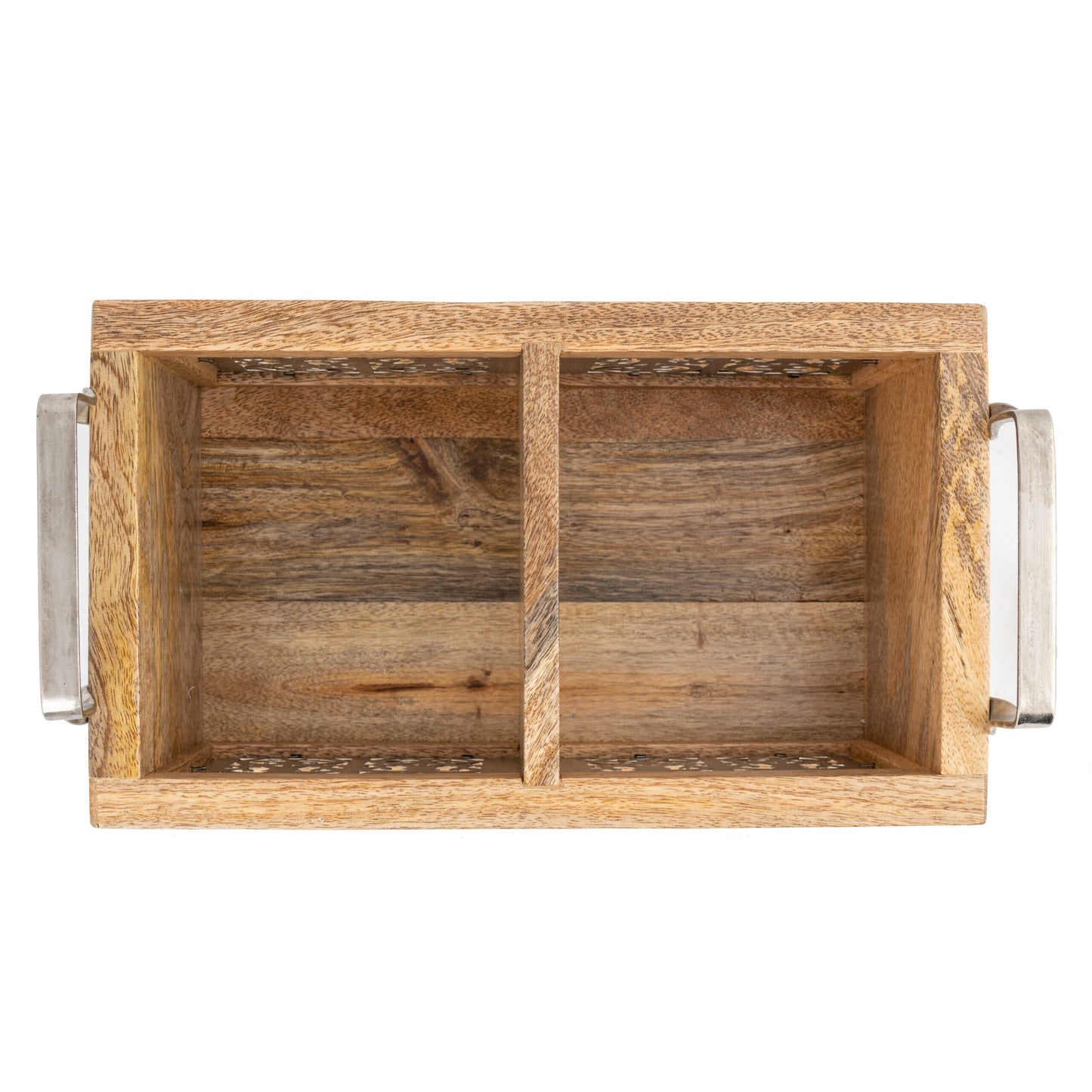 Handcrafted Mango Wood Cutlery Caddy - 2 Divisions 20cm