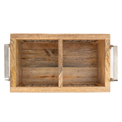 Handcrafted Mango Wood Cutlery Caddy - 2 Divisions 20cm