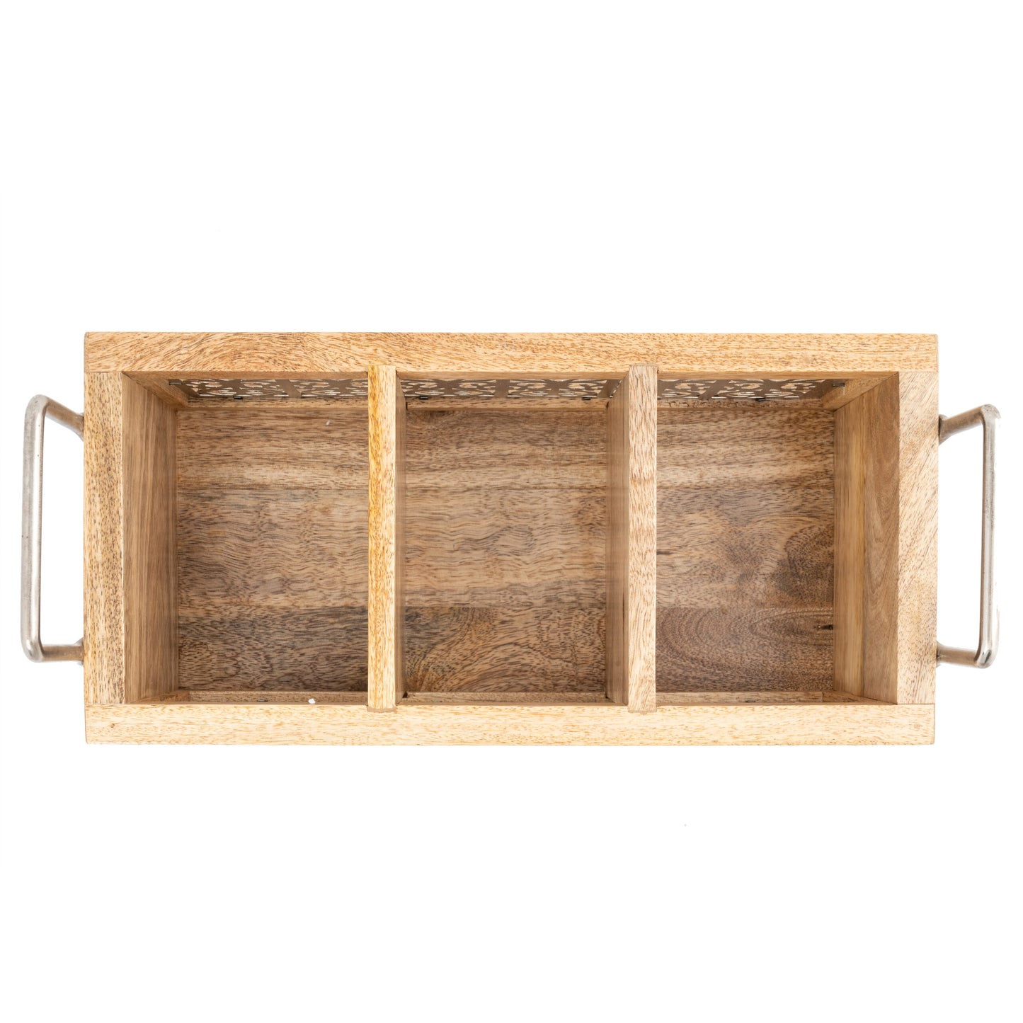 Handcrafted Mango Wood Cutlery Caddy - 3 Divisions 19cm