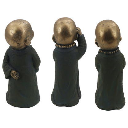 Monk Statues Set - 14x33cm Distressed Gold/Green