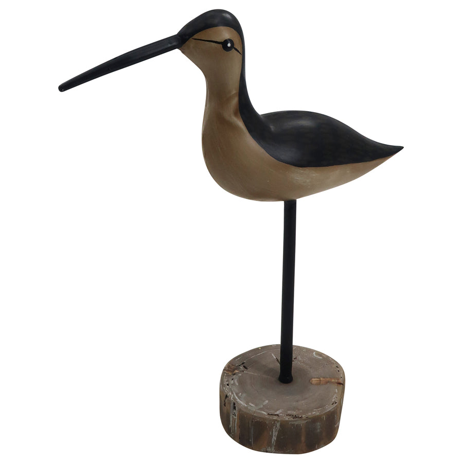 Bird Ornament Black Plumage with Wood Base, 30x35cm, Hand Painted, Indoor/Outdoor