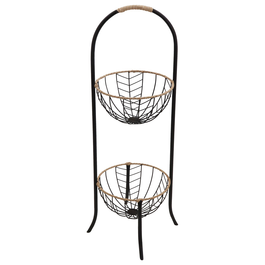 Tropea Arched 2 Tier Bowl Stand - 30x67cm, Iron & Rattan
