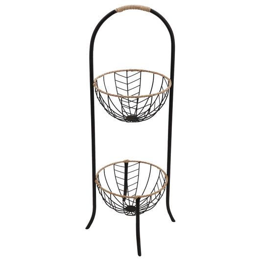 Tropea Arched 2 Tier Bowl Stand - 30x67cm, Iron & Rattan
