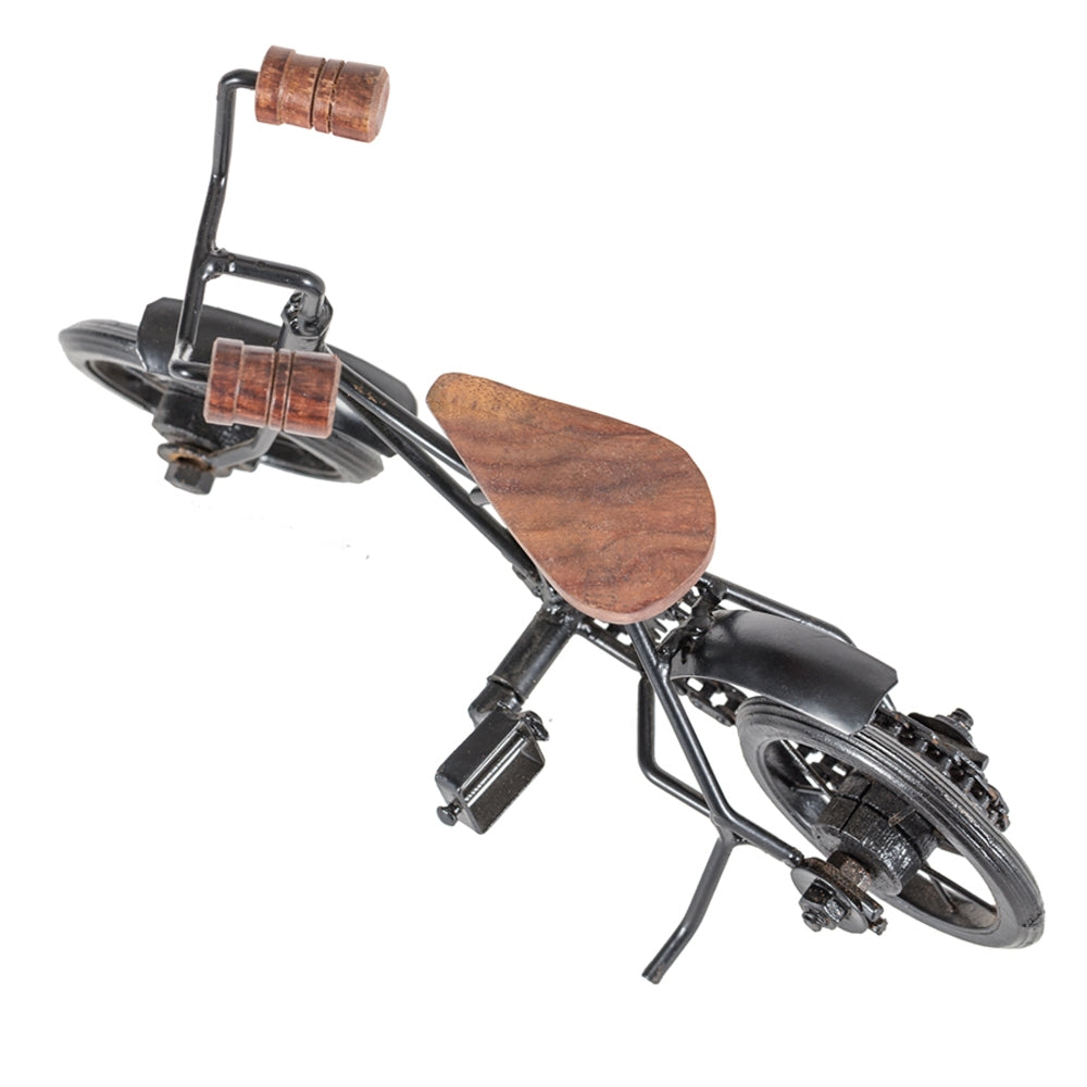 Vintage Black Bicycle Ornament - 25cm, Iron & Wood