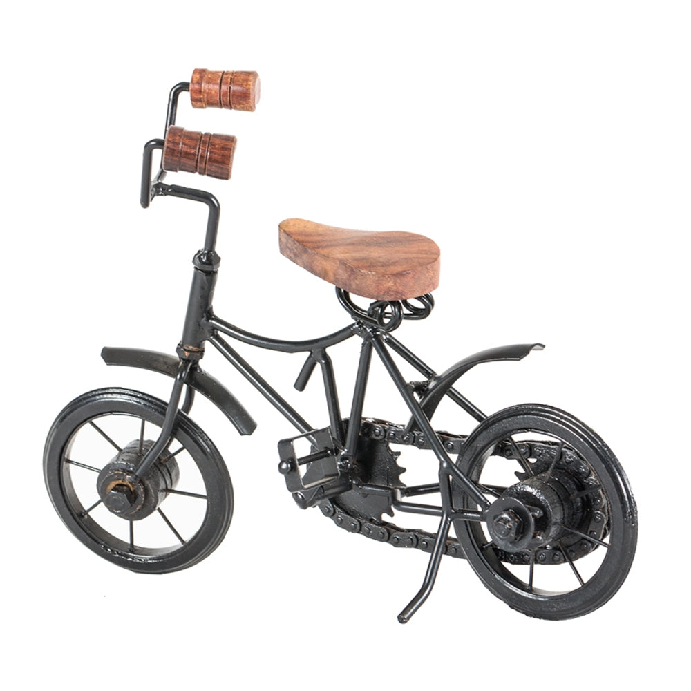 Vintage Black Bicycle Ornament - 25cm, Iron & Wood