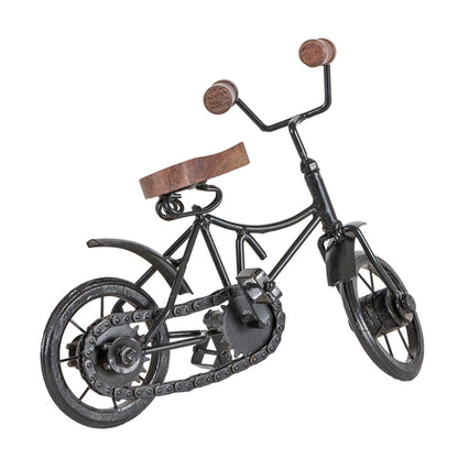 Vintage Black Bicycle Ornament - 25cm, Iron & Wood