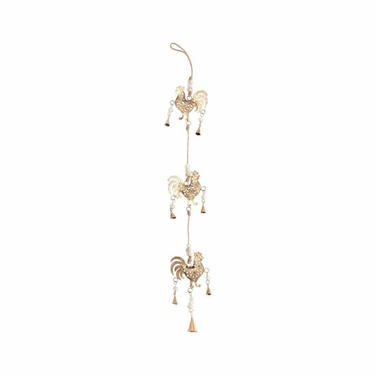 Hanging Roosters w Beads & Bells 80cm