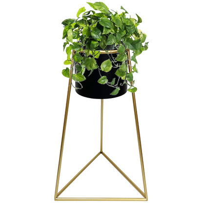 Black Planter on Gold Pyramid Stand 45cm