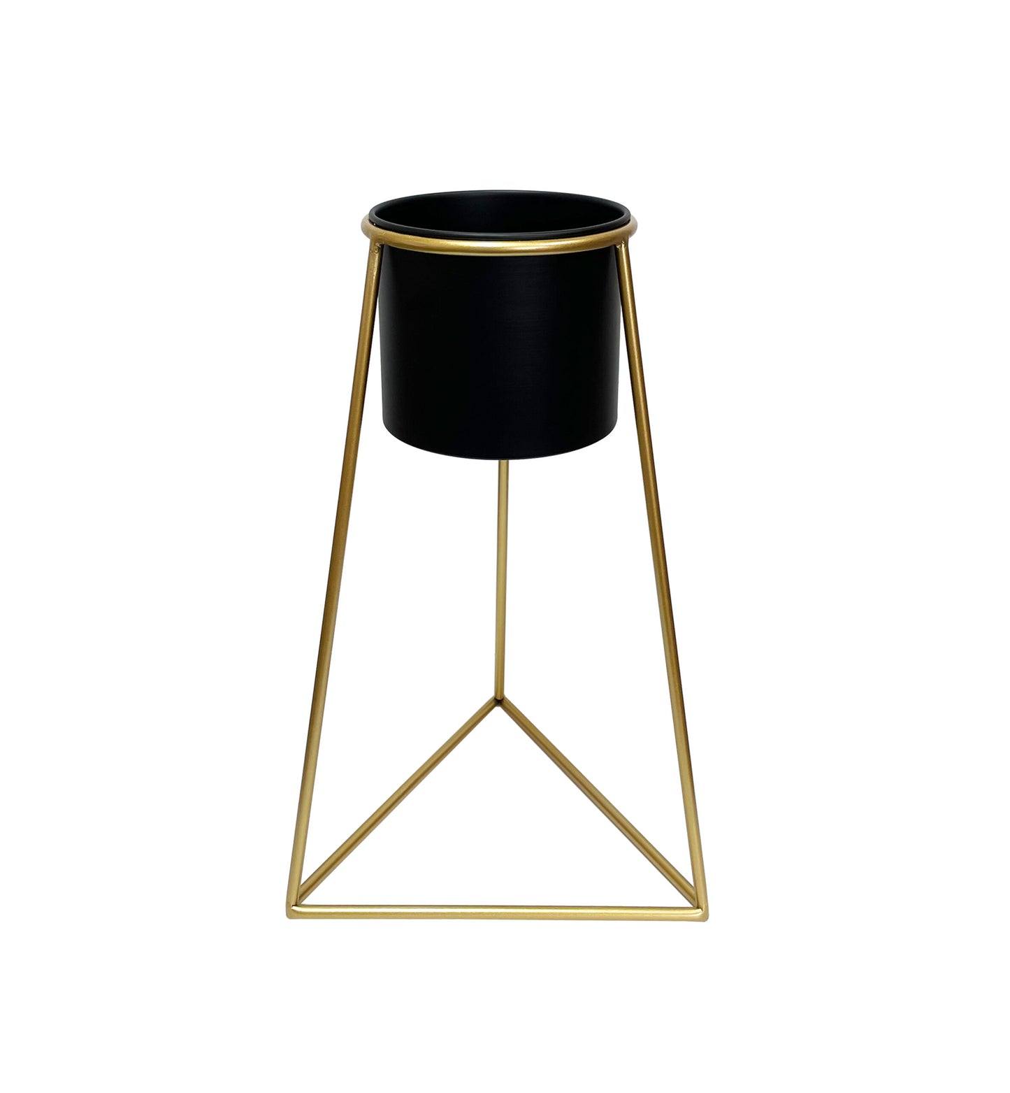 Black Planter on Gold Pyramid Stand 45cm