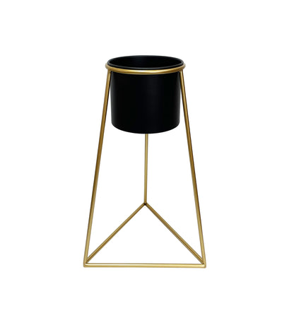 Black Planter on Gold Pyramid Stand 45cm