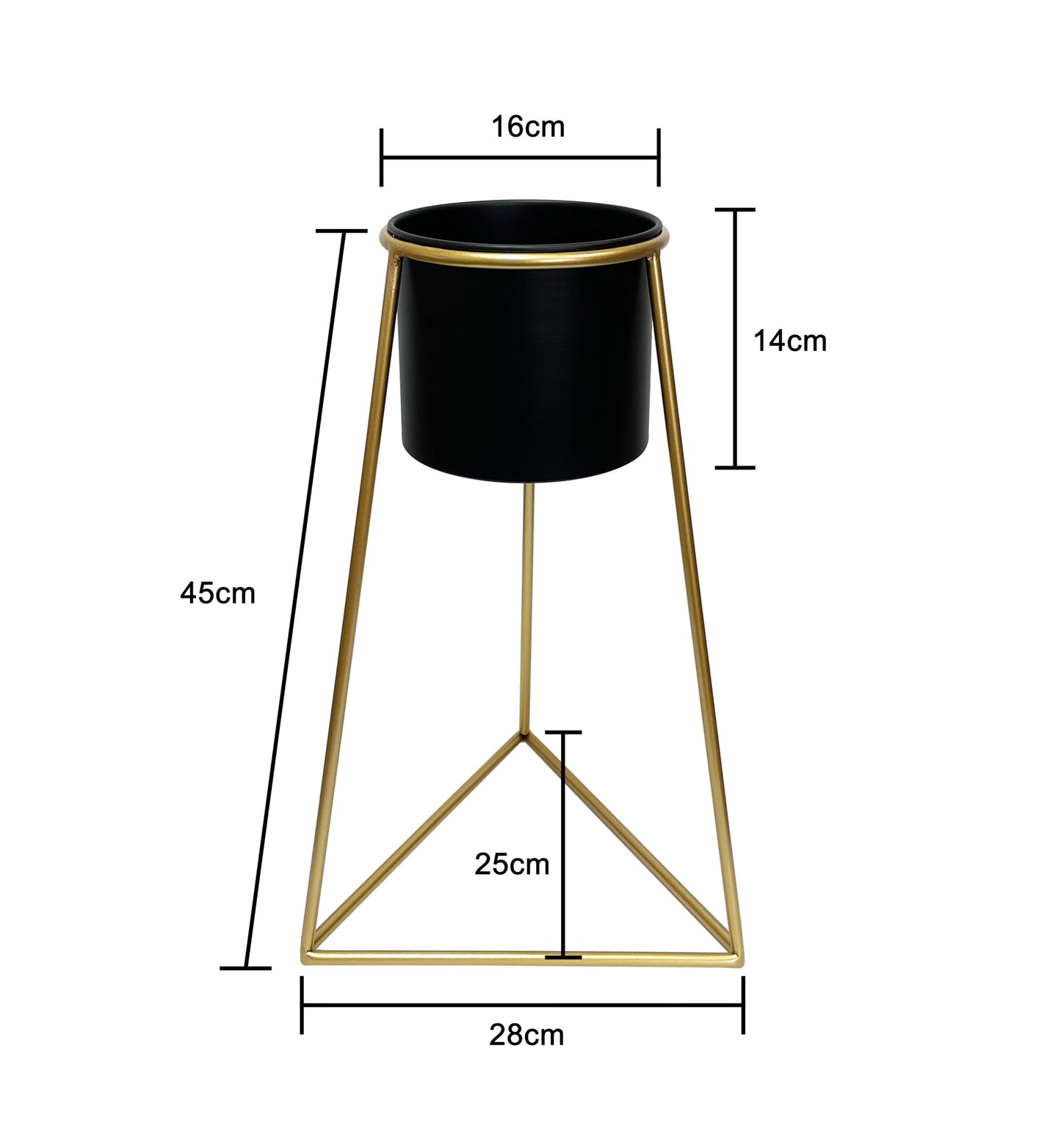 Black Planter on Gold Pyramid Stand 45cm